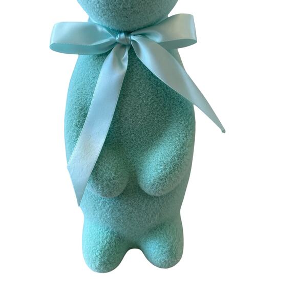 SPRING GATHERINGS 15in Aqua Flocked Bunny With Faux Pearl Ears & Ribbon New - Picture 7 of 15